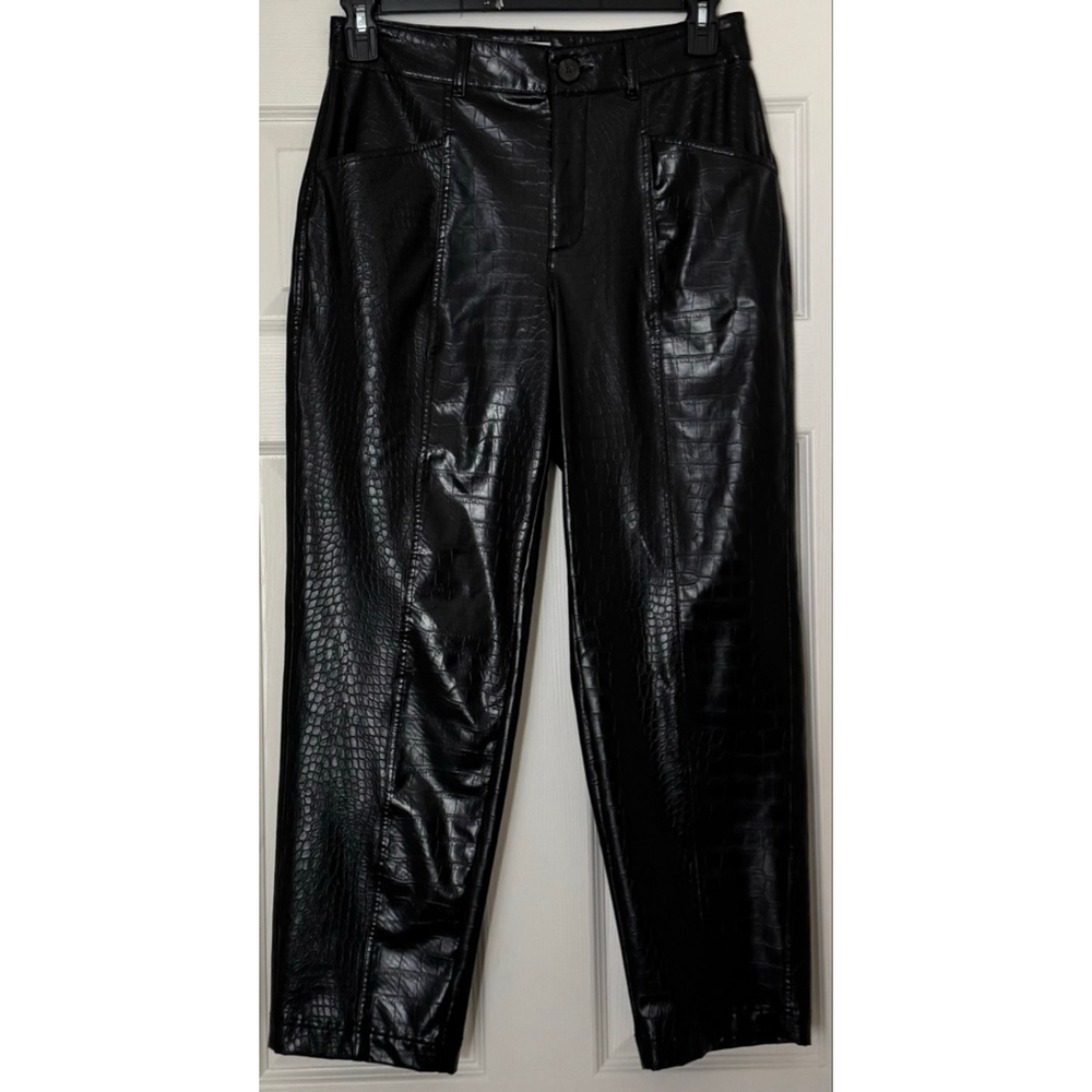 Women's A New Day Black Croc Embossed Faux Leather Trousers Size 8
